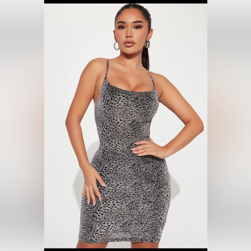 Fashion Nova Sabrina Mini Dress - Silver/Black